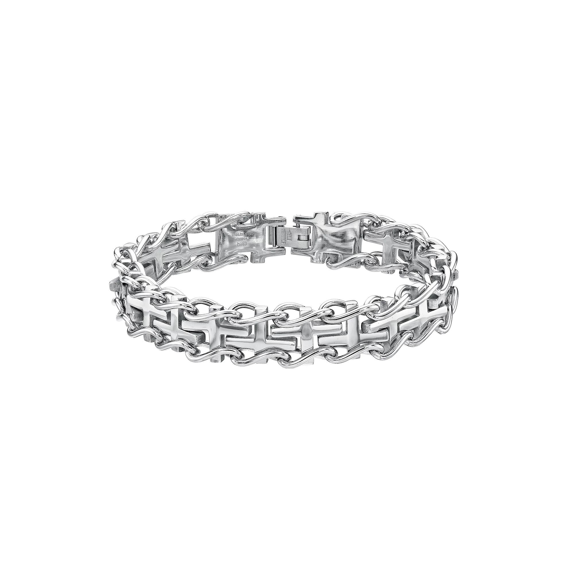 Men's LYNX Stainless Steel Railroad Cross Bracelet, Size: 8.5" Product Image