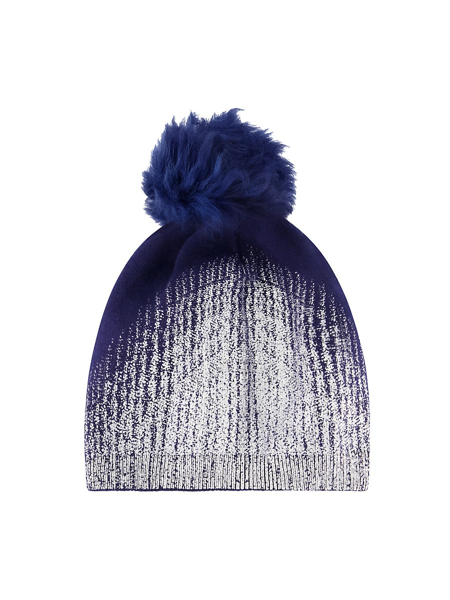 Womens Metallic Knit Hat with Toscana Lamb Pompom Product Image