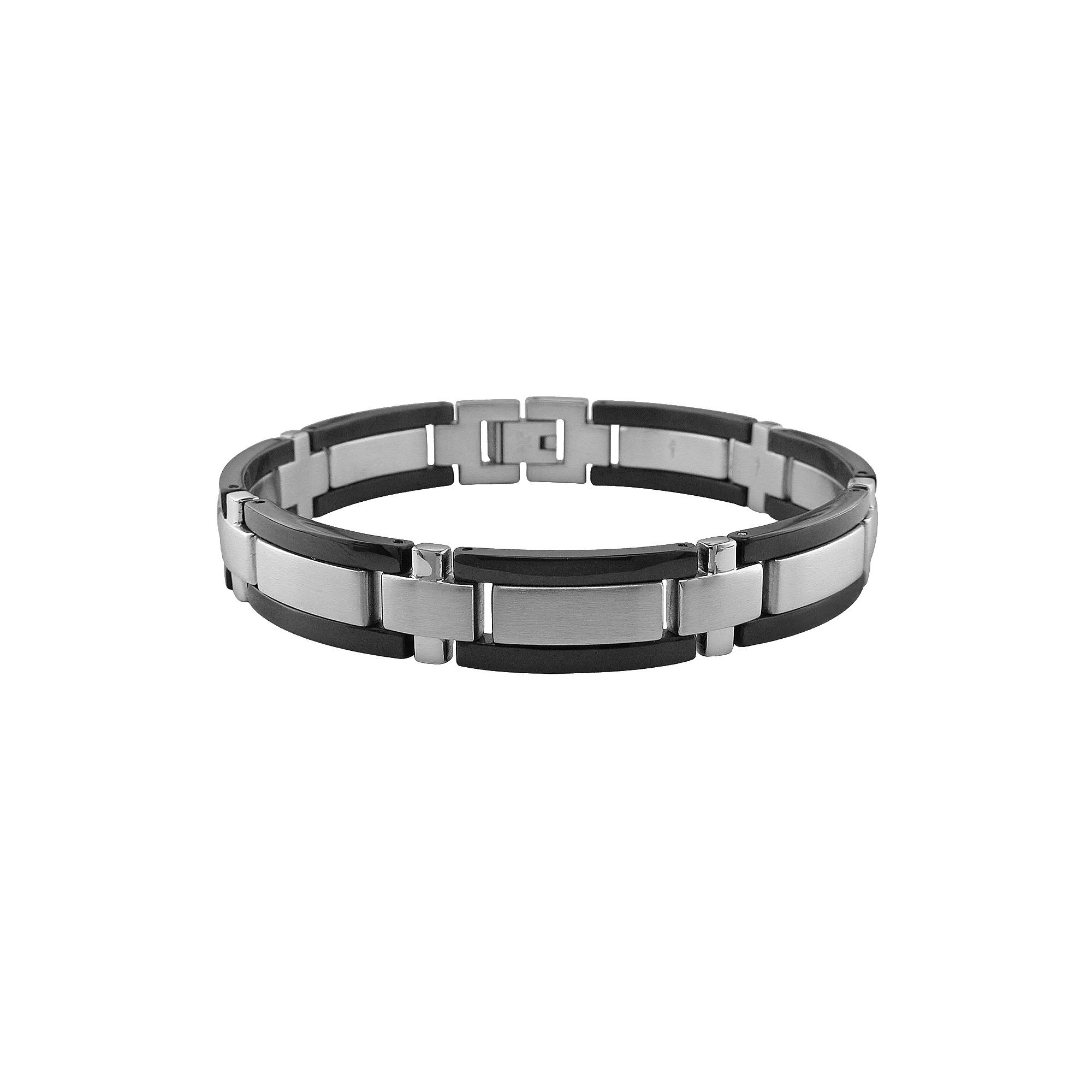 LYNX Stainless Steel & Black Accent Bracelet - Men, Men's, Size: 8.25, Steel Black Product Image