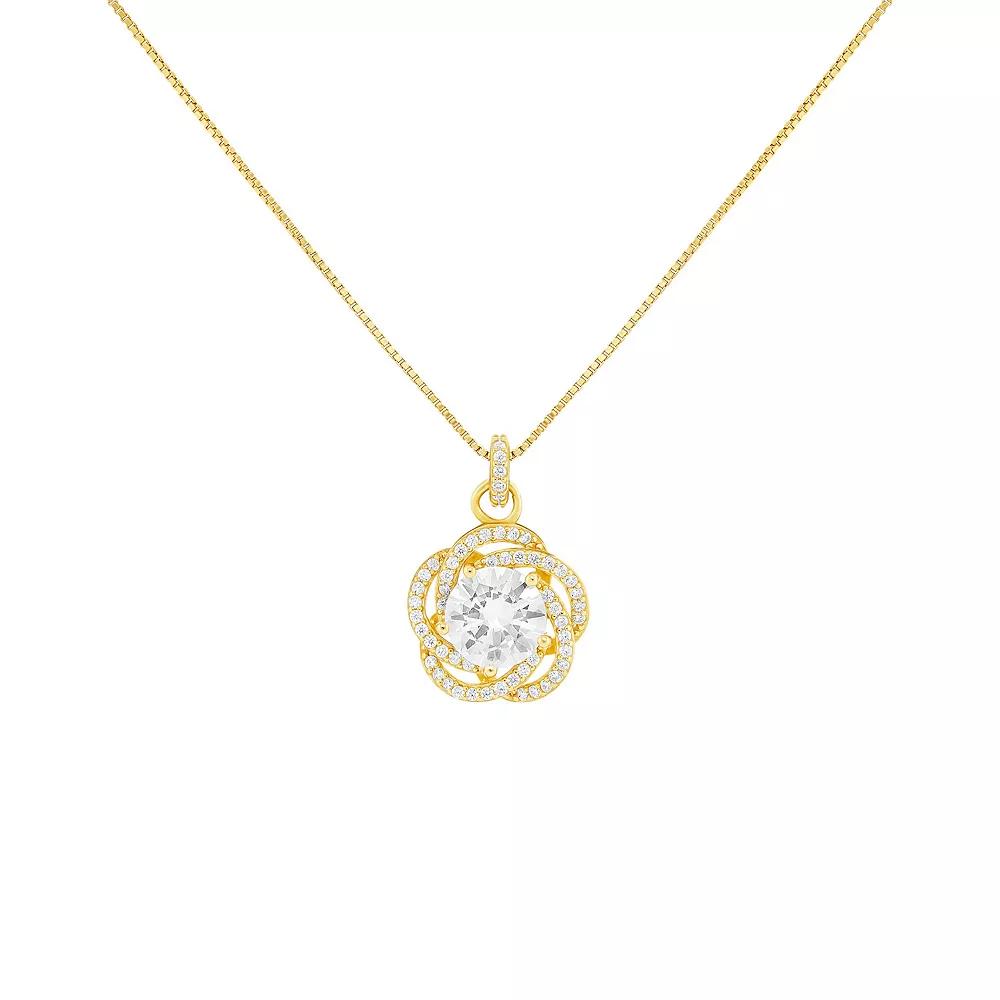 PRIMROSE Sterling Silver Cubic Zirconia Love Knot Pendant Necklace, Women's, Size: 18", Gold Over Sterling Product Image