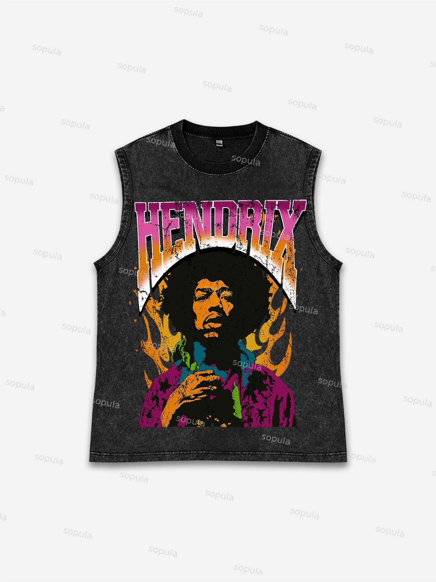 Jimi Hendrix Print Character Washed Tank Top Product Image
