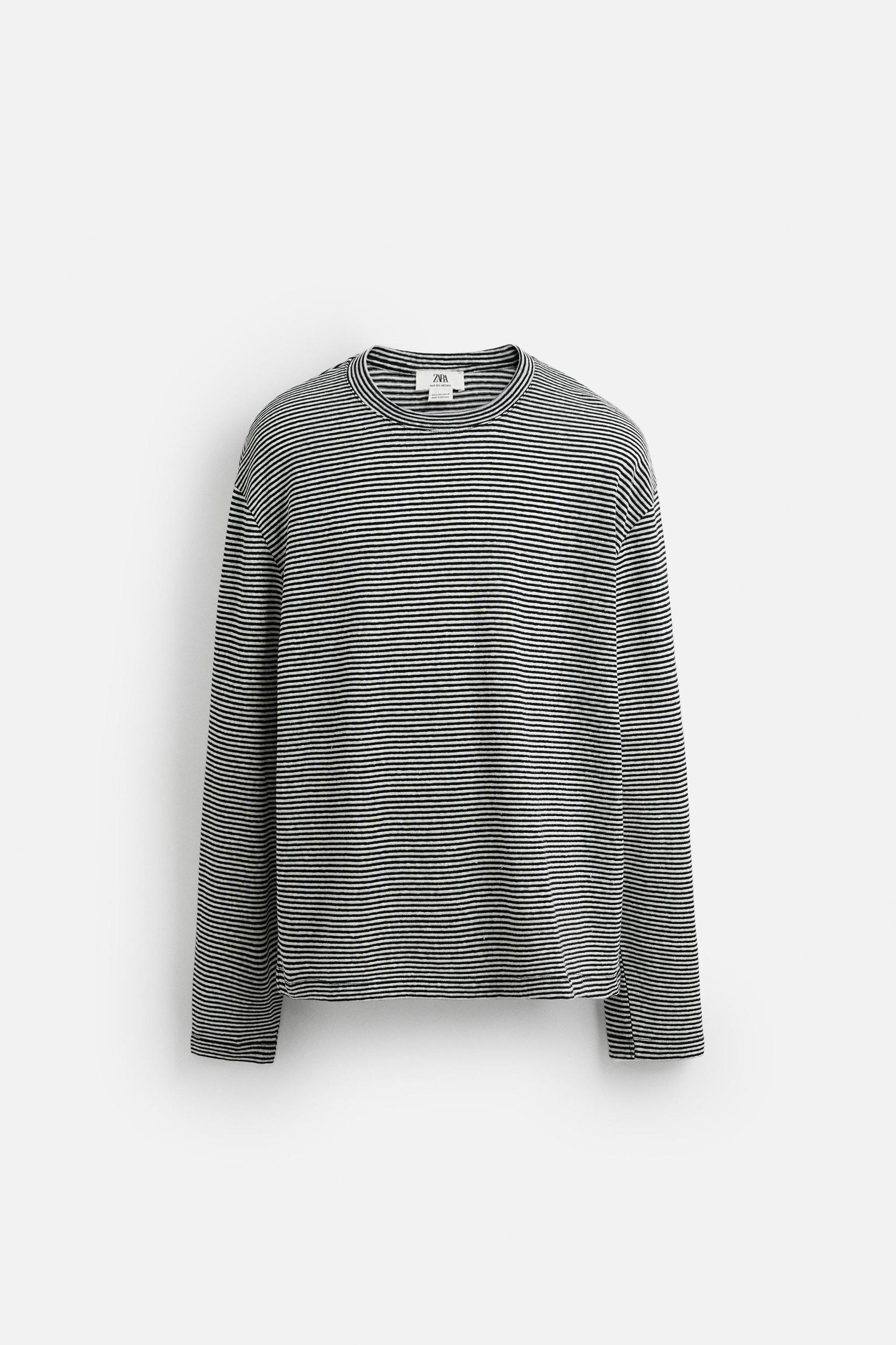 LIMITED EDITION COTTON LINEN BLEND STRIPED T-SHIRT Product Image