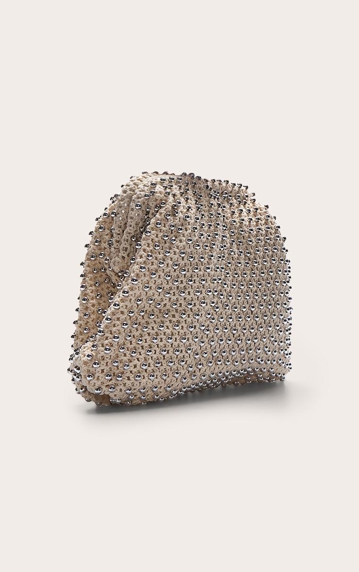 Cream Crochet Silver Studded Clutch Bag Product Image