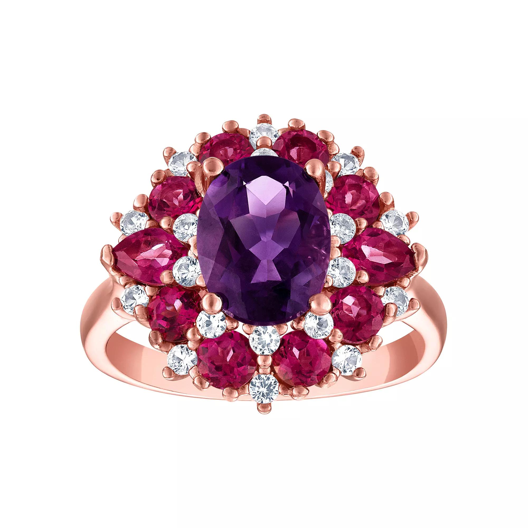 Designs by Gioelli 14k Rose Gold Over Silver Amethyst Ring, Womens Pink Tone Product Image