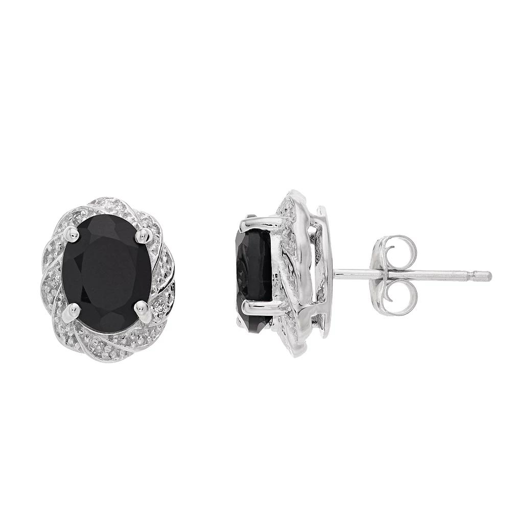 Gemminded Onyx & Diamond Accent Silver-Tone Stud Earrings, Women's, Sterling Product Image