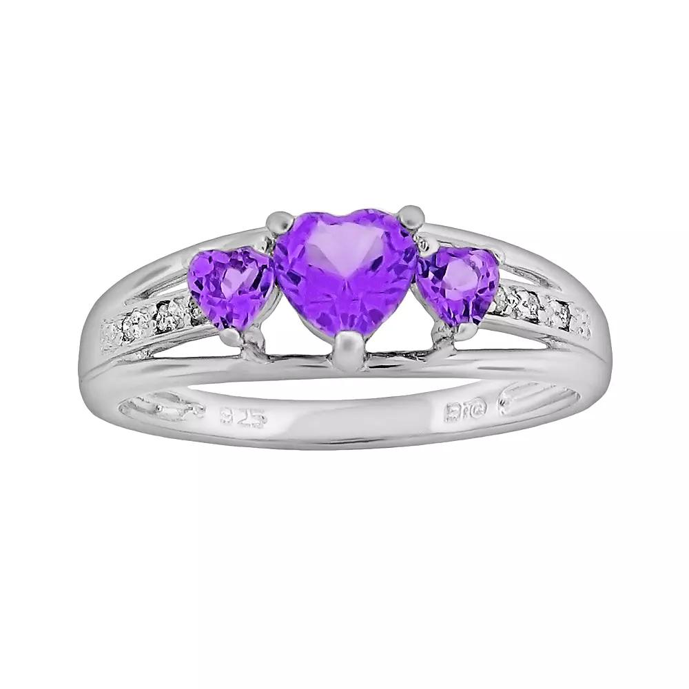 Gemminded Sterling Silver Lab-Created Emerald and Diamond Accent Heart 3-Stone Ring, Women's,  Product Image