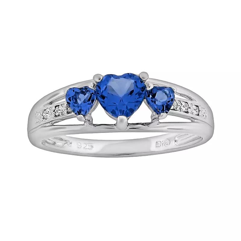 Gemminded Sterling Silver Lab-Created Emerald and Diamond Accent Heart 3-Stone Ring, Women's,  Product Image