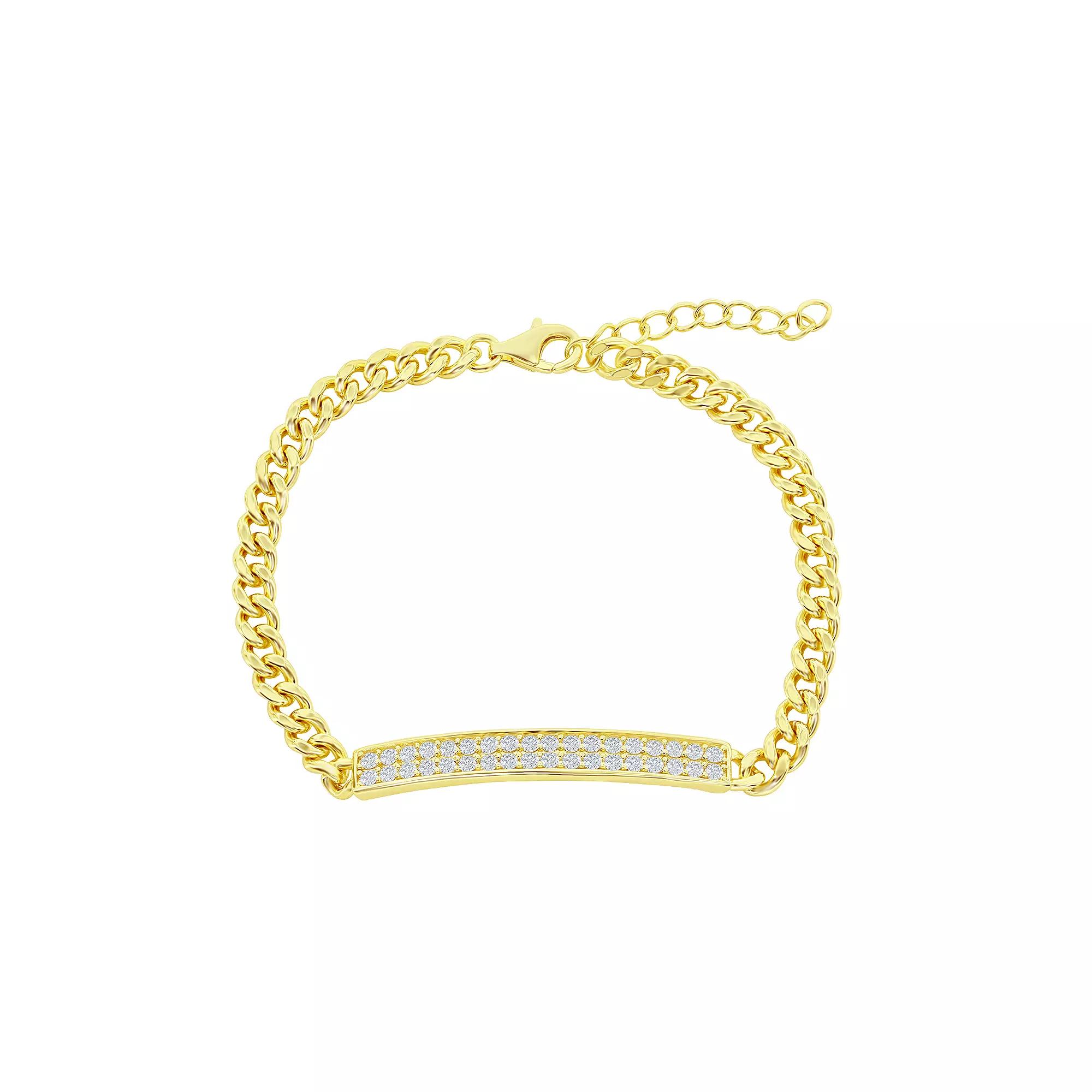 Argento Bella Sterling Silver Micro Pave ID Cuban Chain Bracelet, Women's,  Product Image