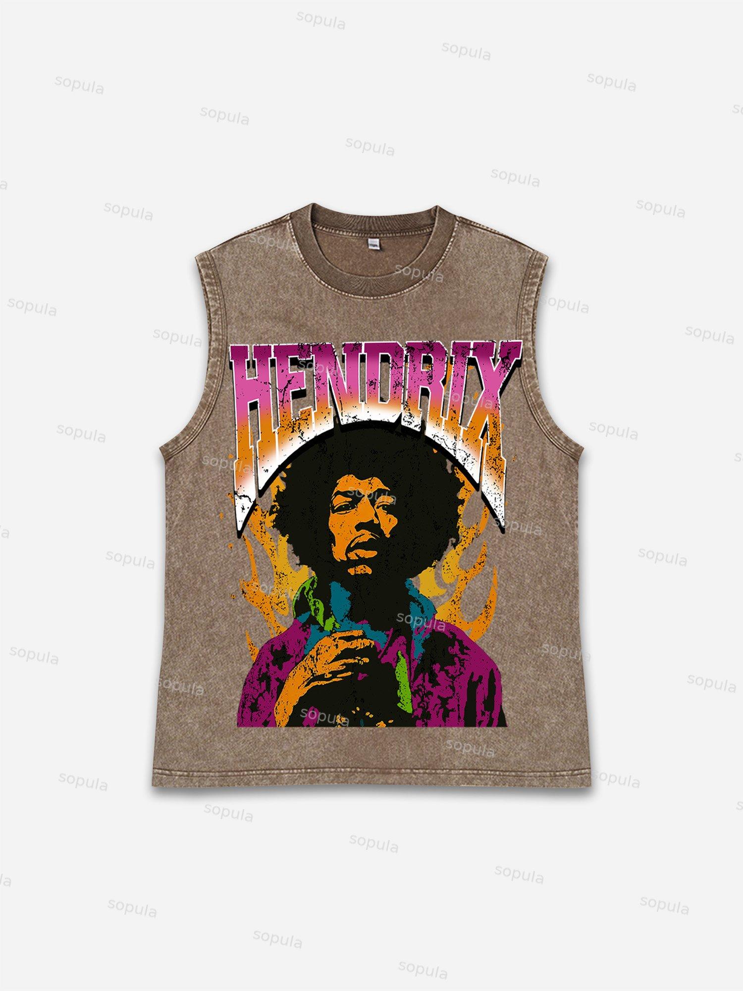 Jimi Hendrix Print Character Washed Tank Top Product Image