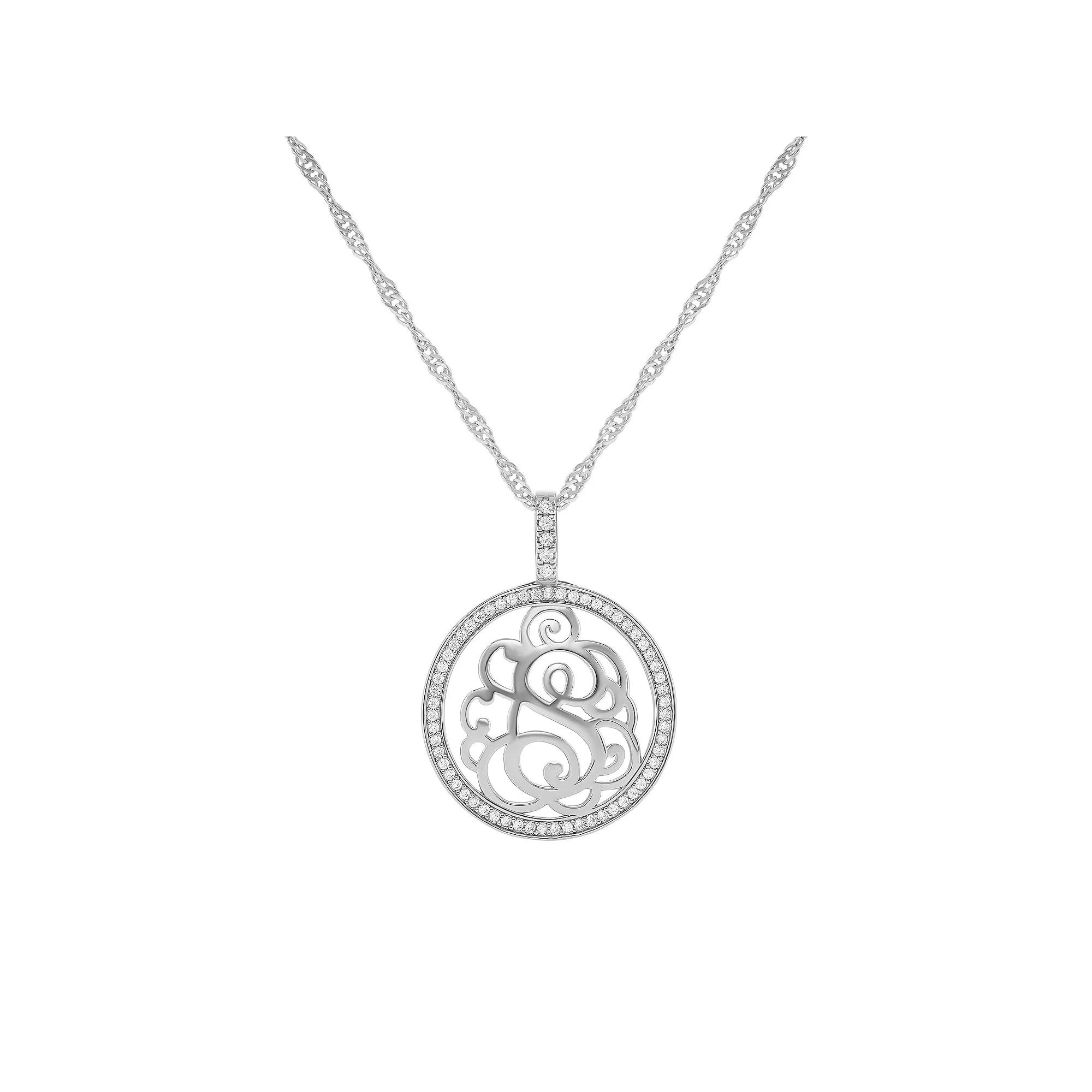 PRIMROSE Cubic Zirconia Initial Coin Pendant Necklace, Women's, Size: 18-20" ADJ, Silver Tone S Product Image