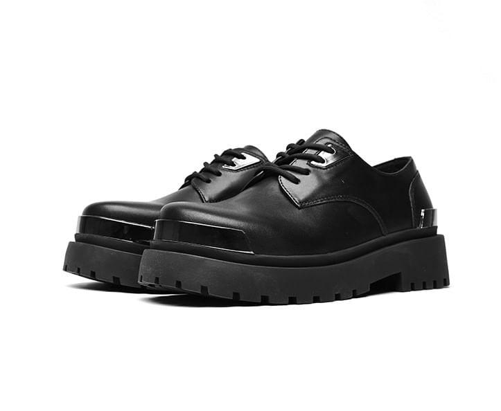 Faux Leather Metal Cap Platform Lace-Up Shoes Product Image