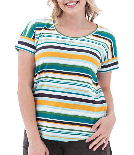 Aventura Summerville Organic Cotton Stripe Print Scoop Neck Drop Shoulder Sleeve Top Product Image