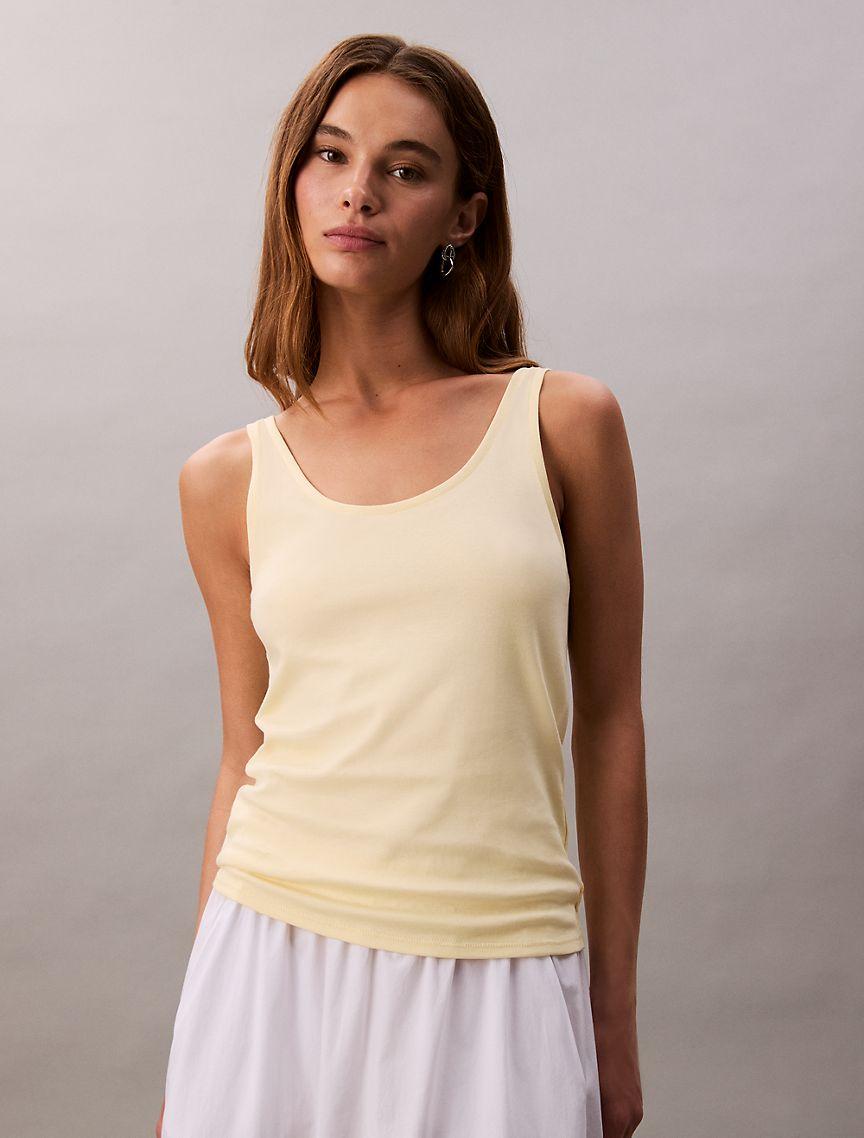 Calvin Klein Womens Liquid Cotton Scoop Tank Top - White Product Image