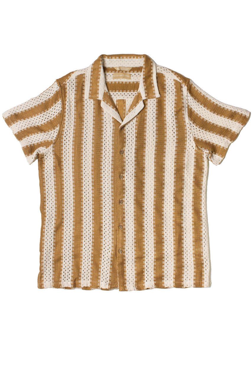 Natural Striped Textured Knit Button Up Shirt Product Image