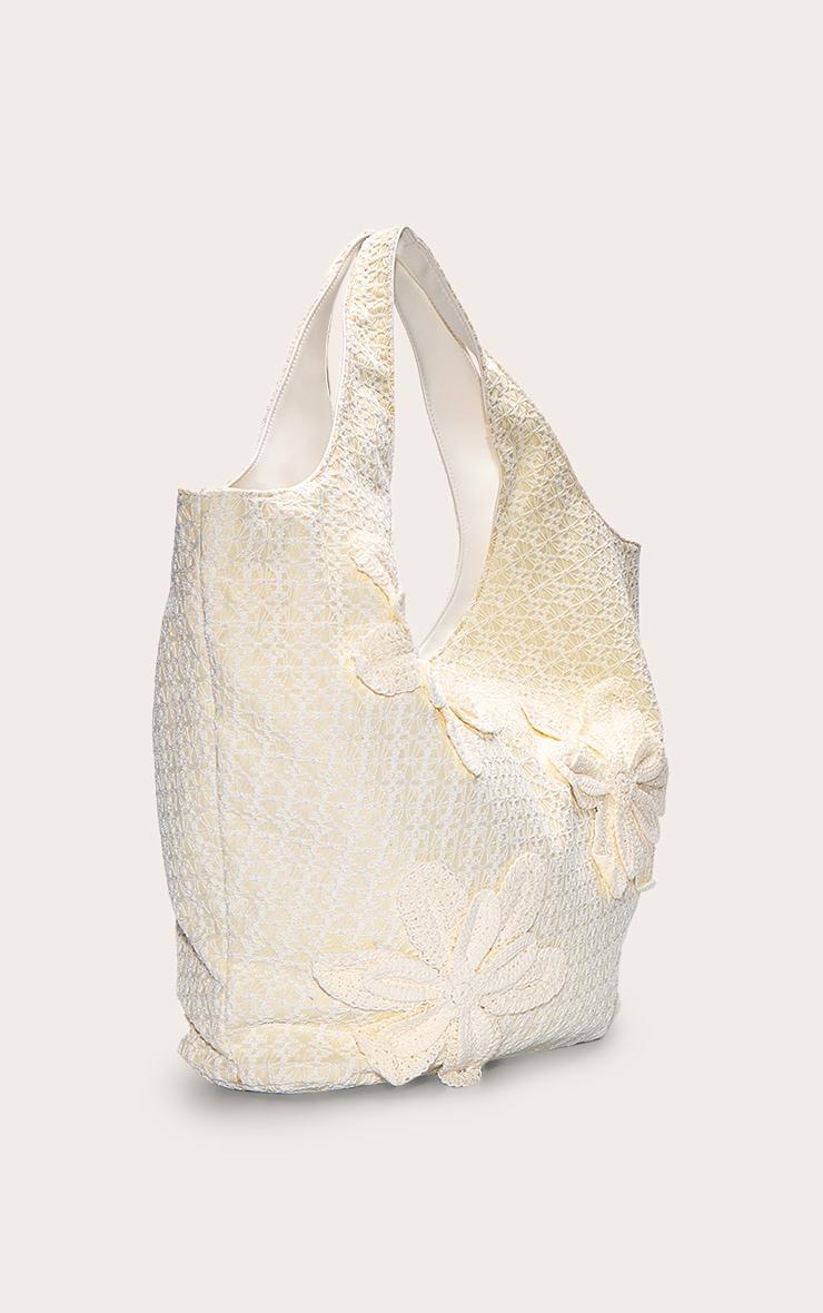 Cream Raffia Floral Placement Beach Tote Bag Product Image