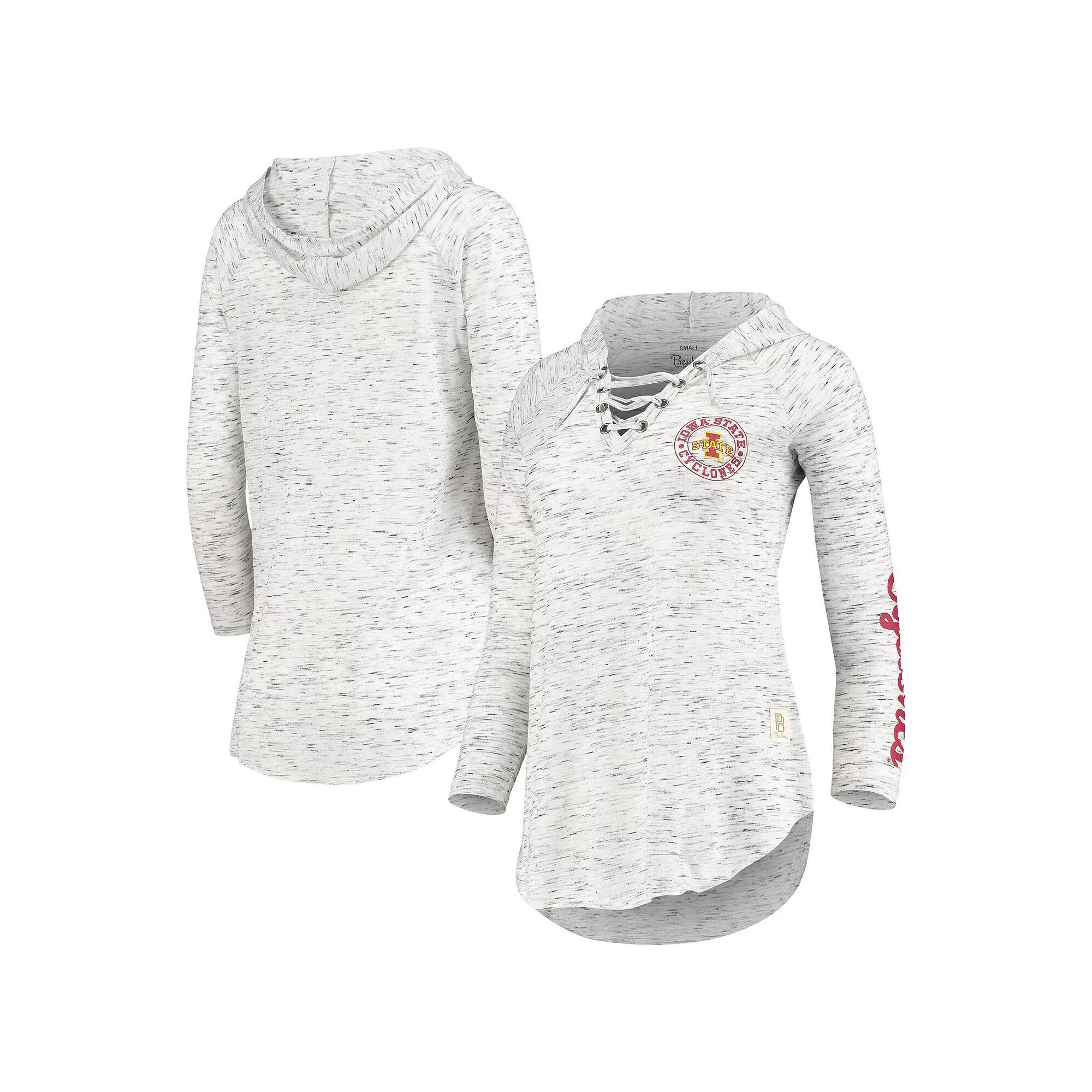 Women's Pressbox Gray Iowa State Cyclones Space Dye Lace-Up V-Neck Long Sleeve T-Shirt,  Product Image