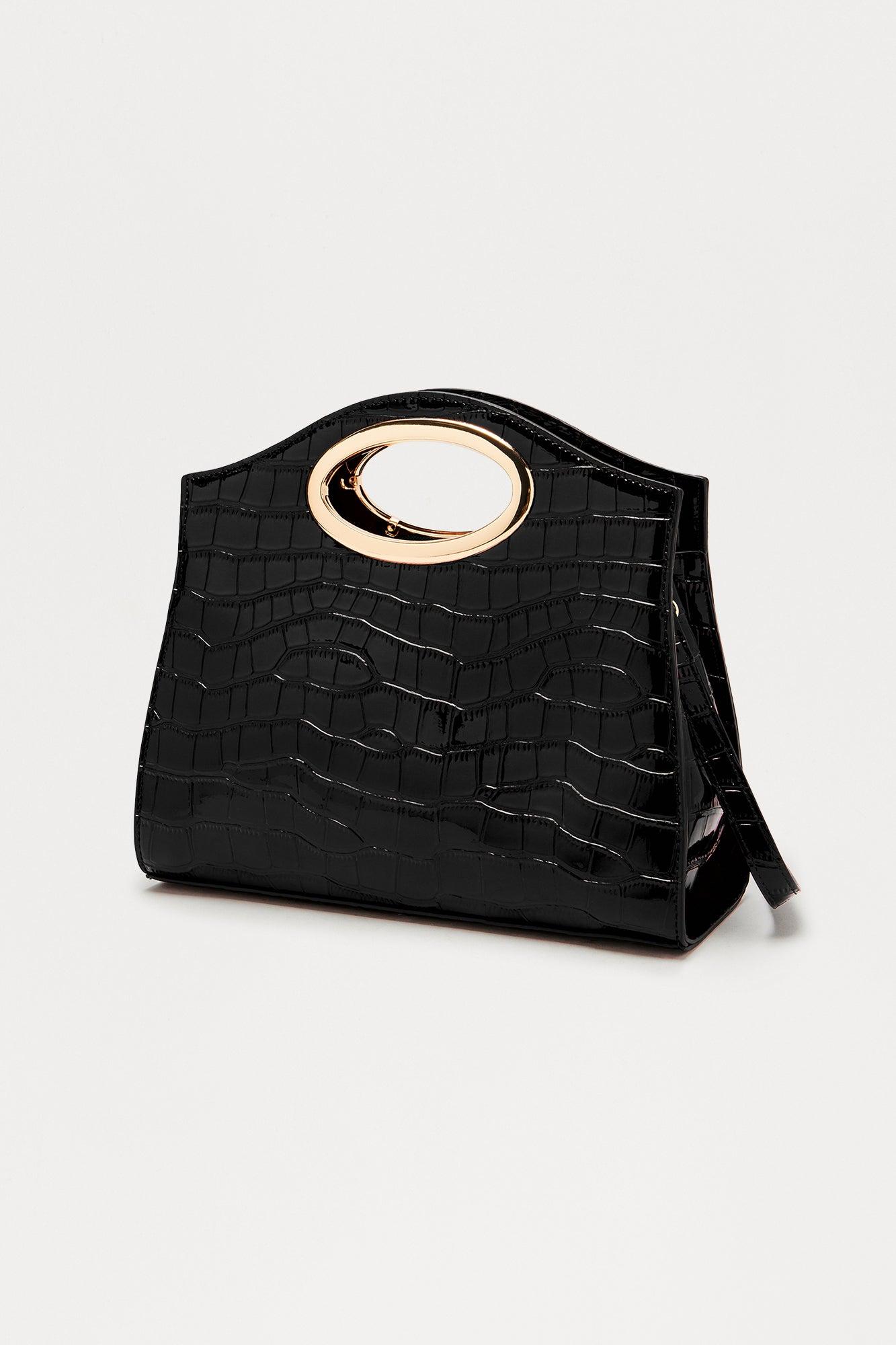 Young Professional Embossed Croc Faux Leather Satchel - Black Female Product Image