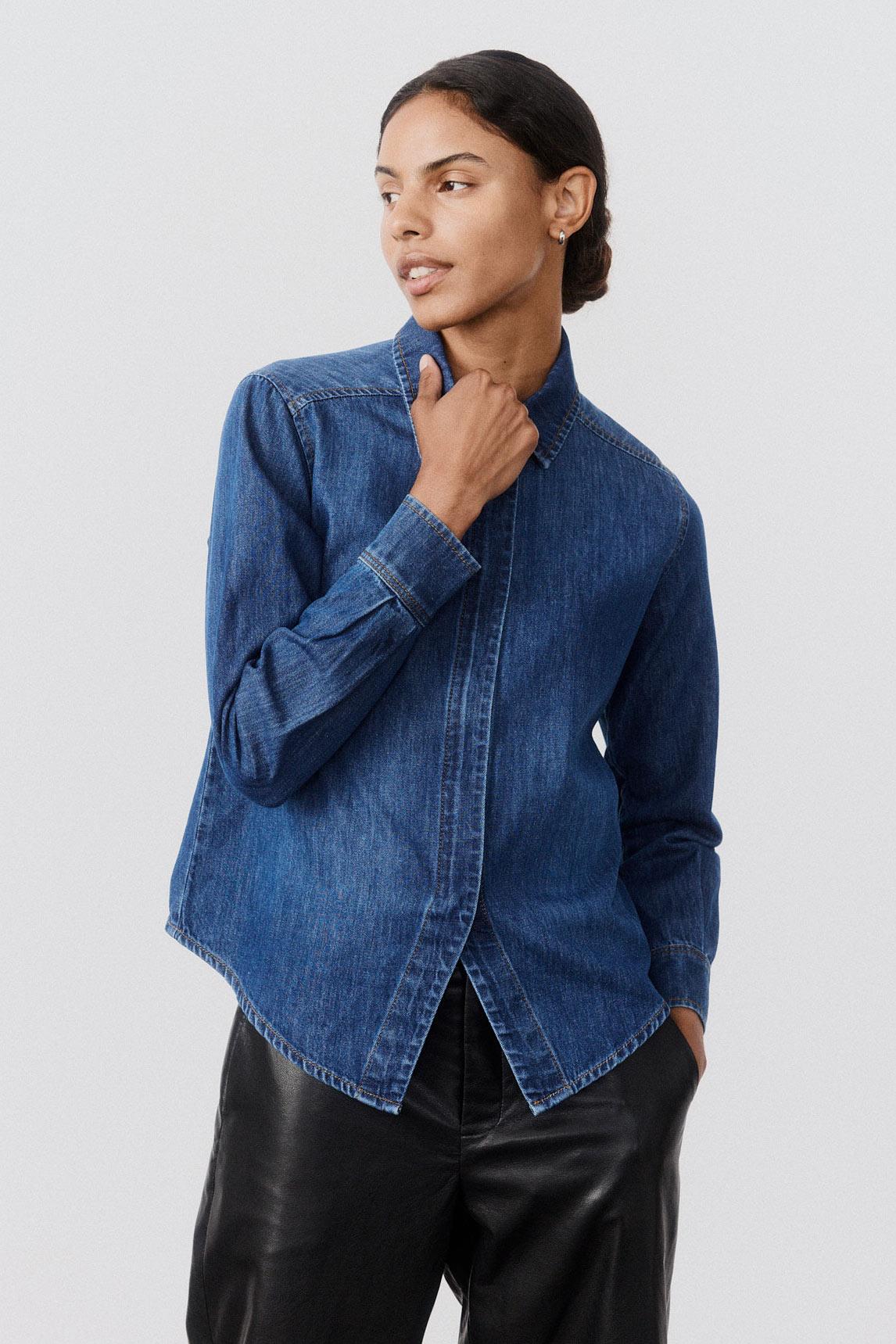 Denim Handkerchief With a Zipper Blouse Product Image