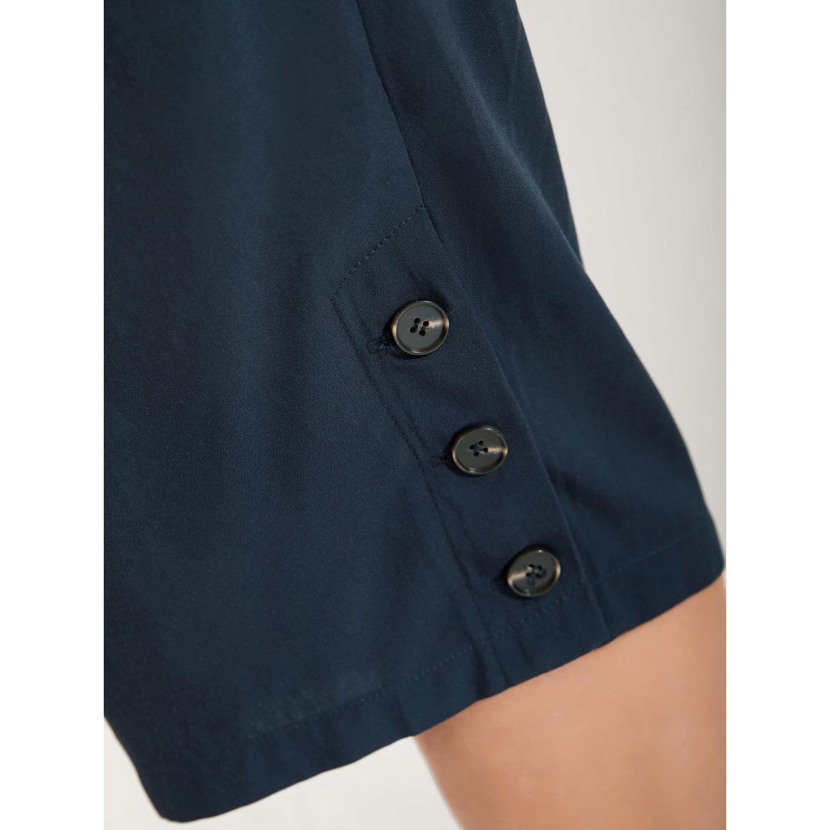 Plus Size Shirred Waist Solid Straight-Leg Pants Women Midnight Leisure Straight Leg Mid Rise Vacation Pants BloomChic 28/5X Product Image