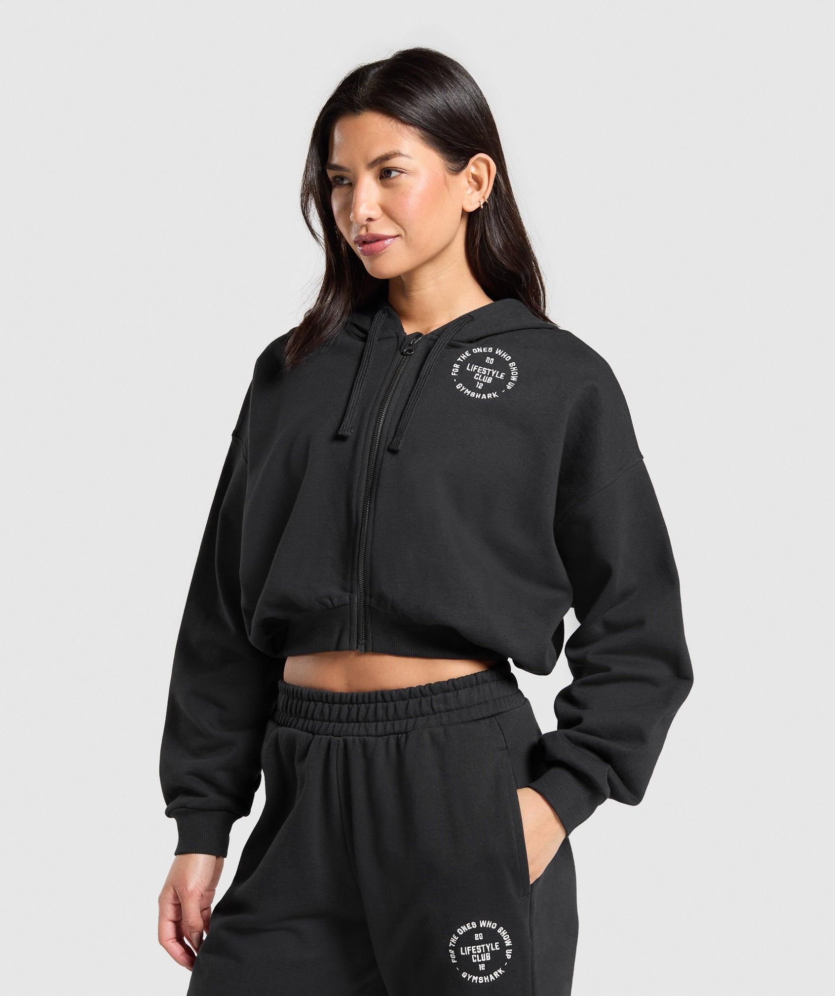 Gymshark Lifestyle Club Graphic Zip Up Hoodie - Black Female Product Image