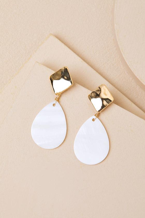 Avani Gold and White Drop Earrings Product Image