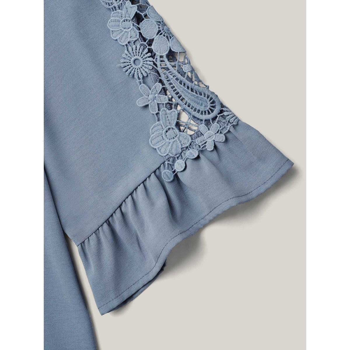 Plus Size Stone Lace Patchwork Ruffled V-Neck Blouse Women Timeless Elbow-length sleeve V-neck Elegant Blouses BloomChic 28/5X Product Image