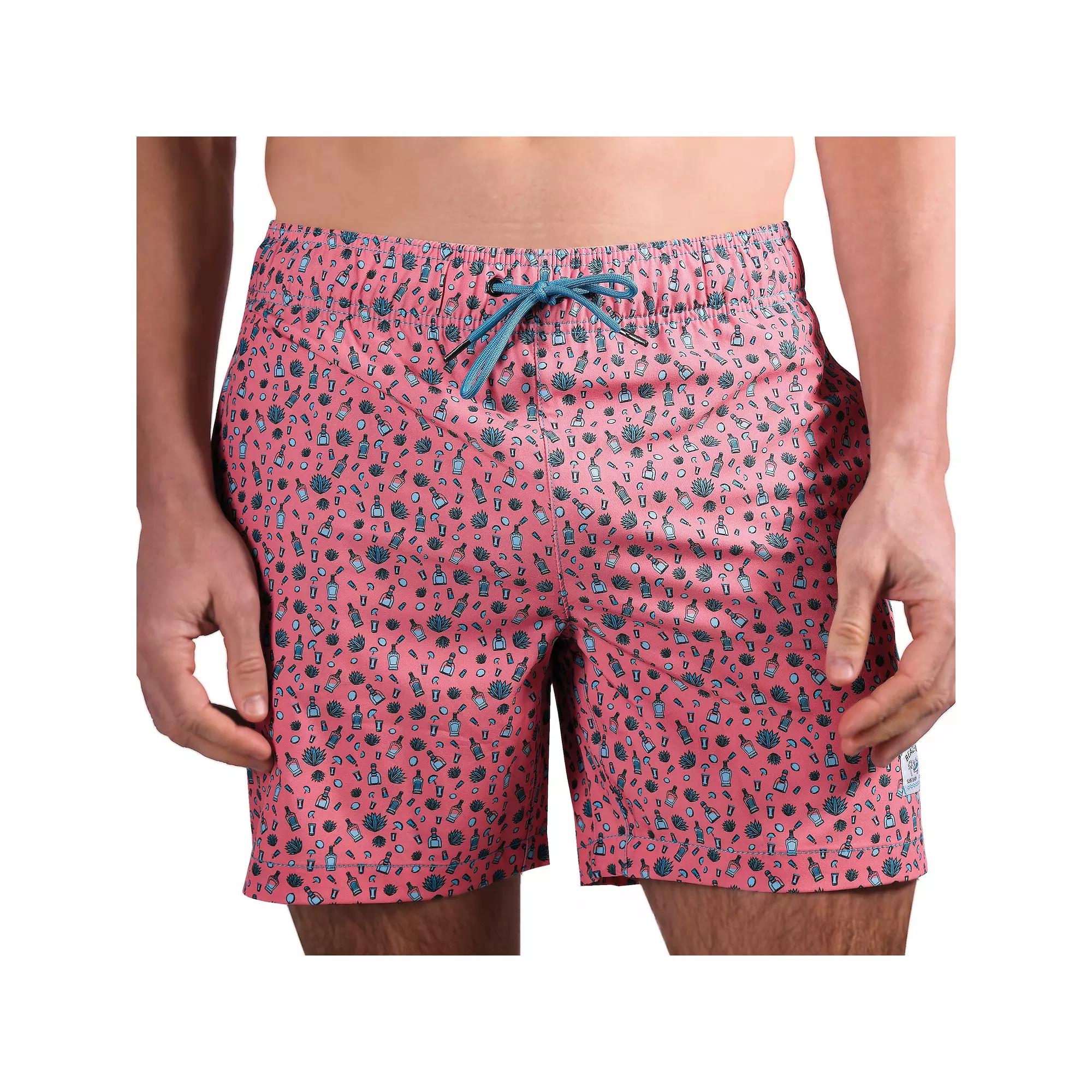 Men's Beach Bros 6.5-Inch Tequila Print 4-Way Stretch Mesh Lined Swim Trunks, Size: Large, Pink Product Image