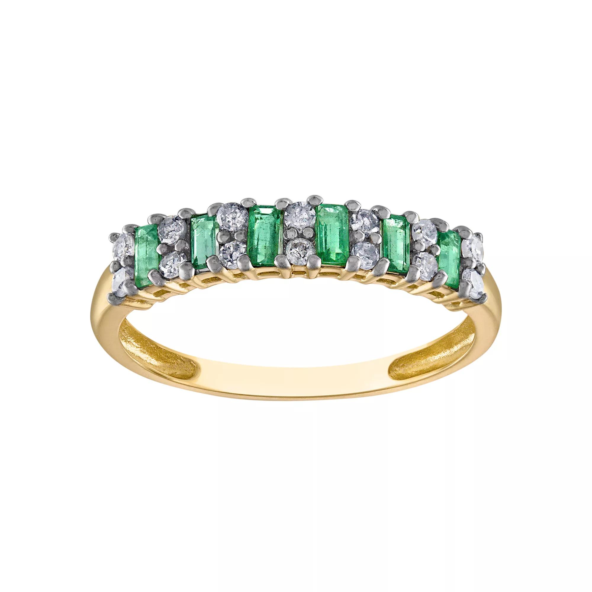 Tiara 10k Gold Gemstone & 1/5 Carat T.W. Diamond Ring, Womens Green Product Image