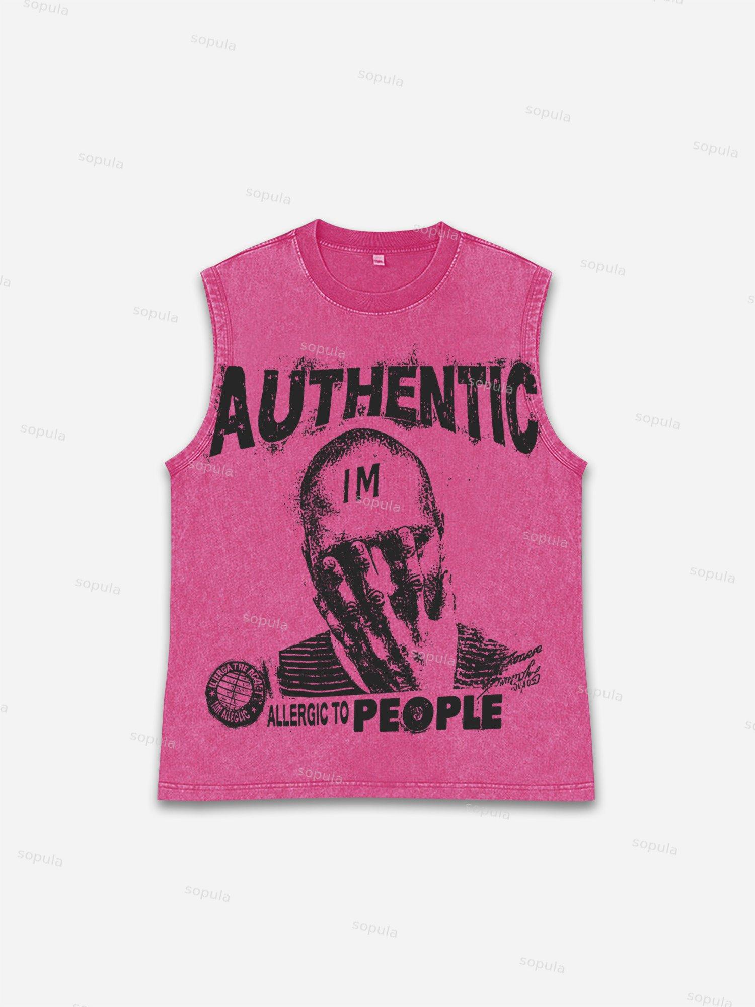 Retro I Am Allergic To People Graphic Wash Tank Top Product Image