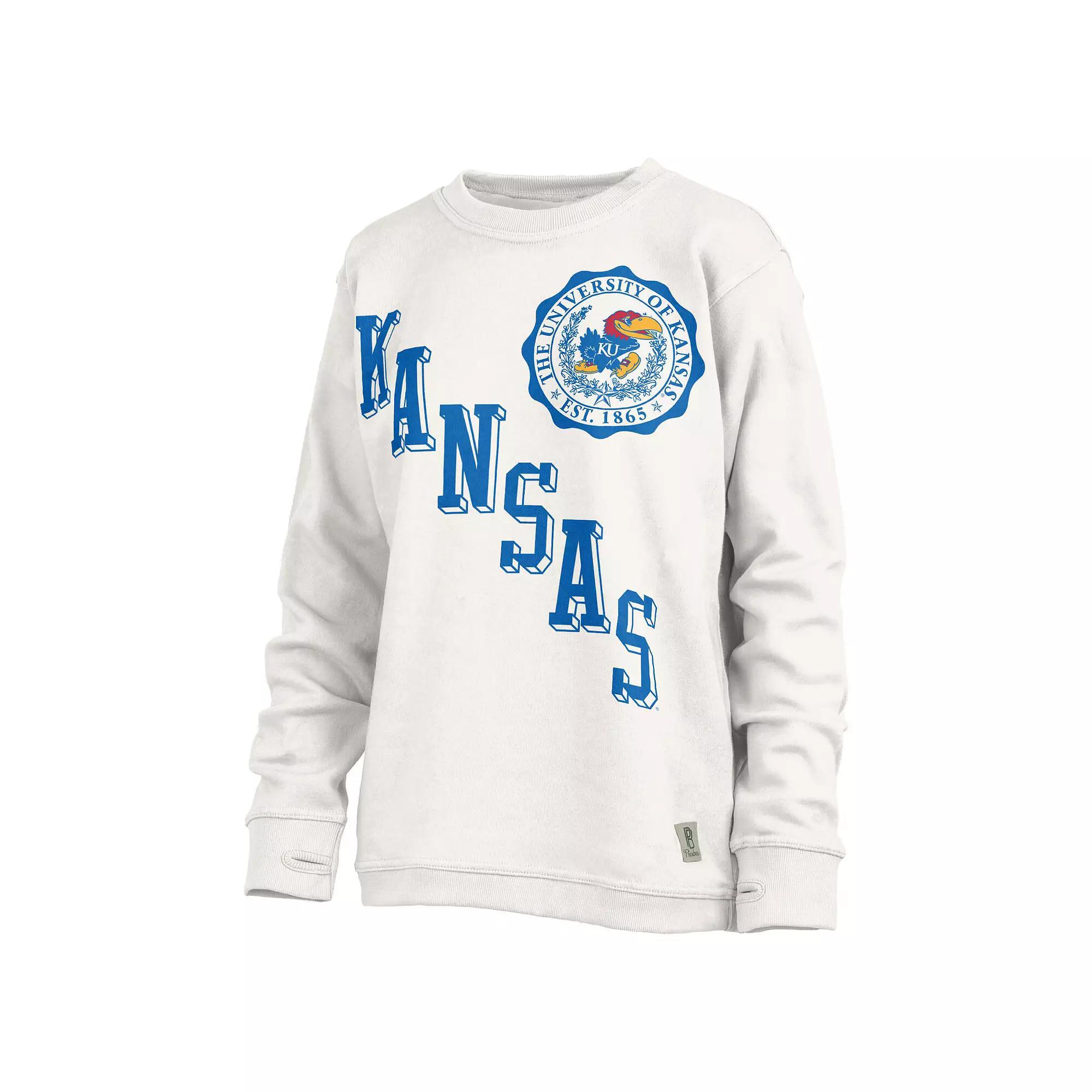 Women's Pressbox White Kansas Jayhawks Shoreline Sundown Pullover Sweatshirt,  Product Image