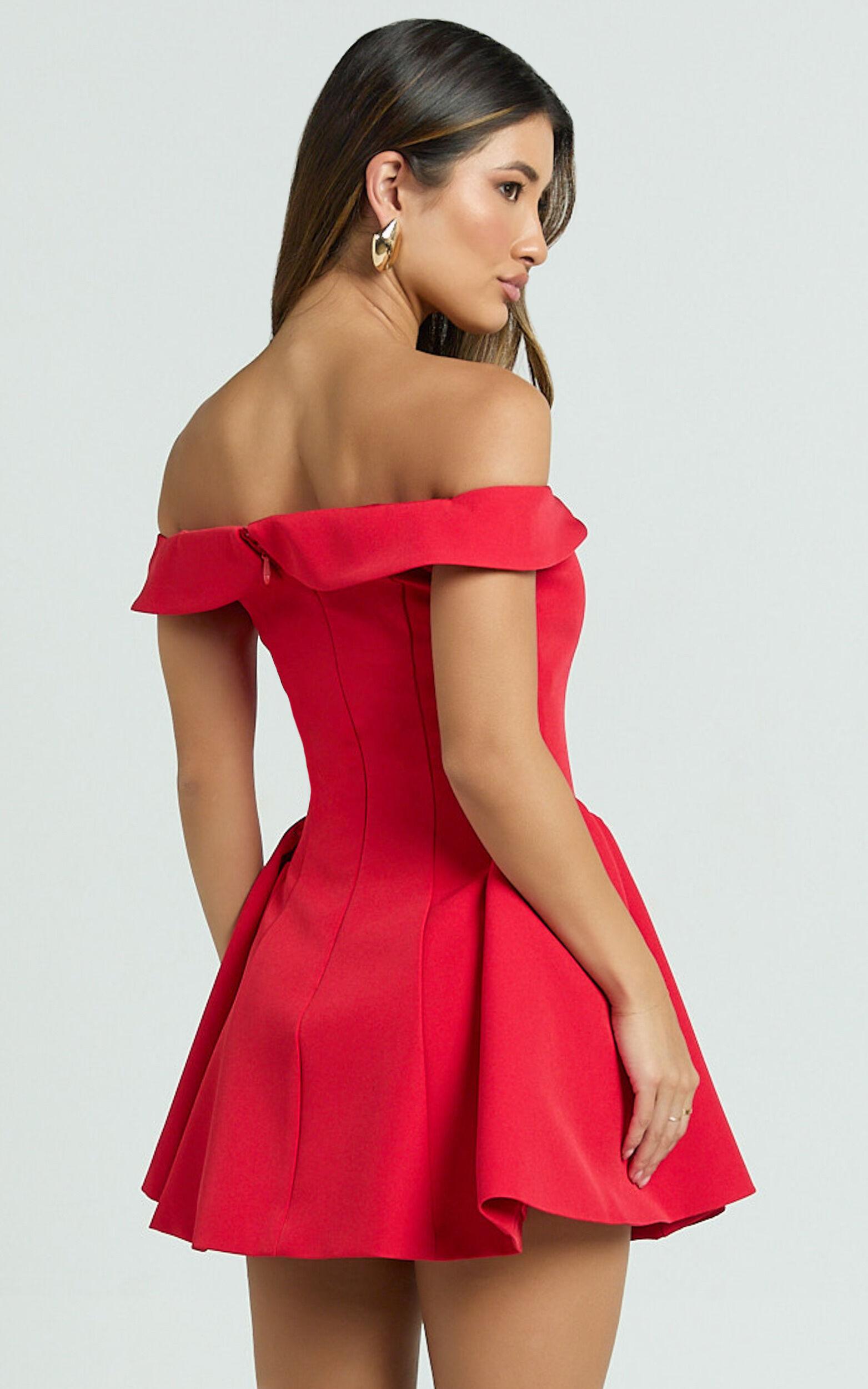 Rosabel Mini Dress - Off Shoulder Fit And Flare Dress in Red Product Image