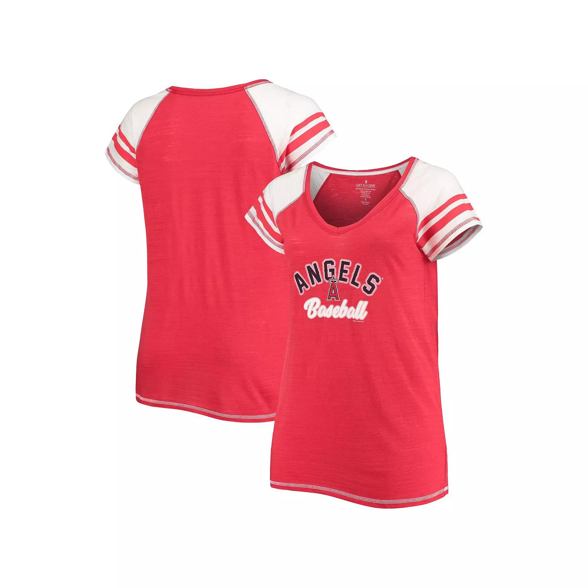 Women's Soft as a Grape Red Los Angeles Angels Curvy Colorblock Tri-Blend Raglan V-Neck T-Shirt, Size: 2XL Product Image
