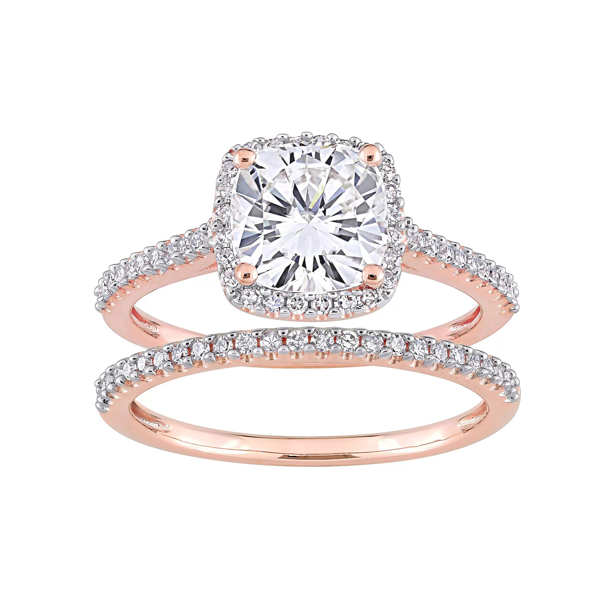 Stella Grace 14k Rose Gold 2 Carat T.W. Lab-Created Moissanite & 1/3 Carat T.W. Diamond Engagement Ring Set, Women's,  Product Image