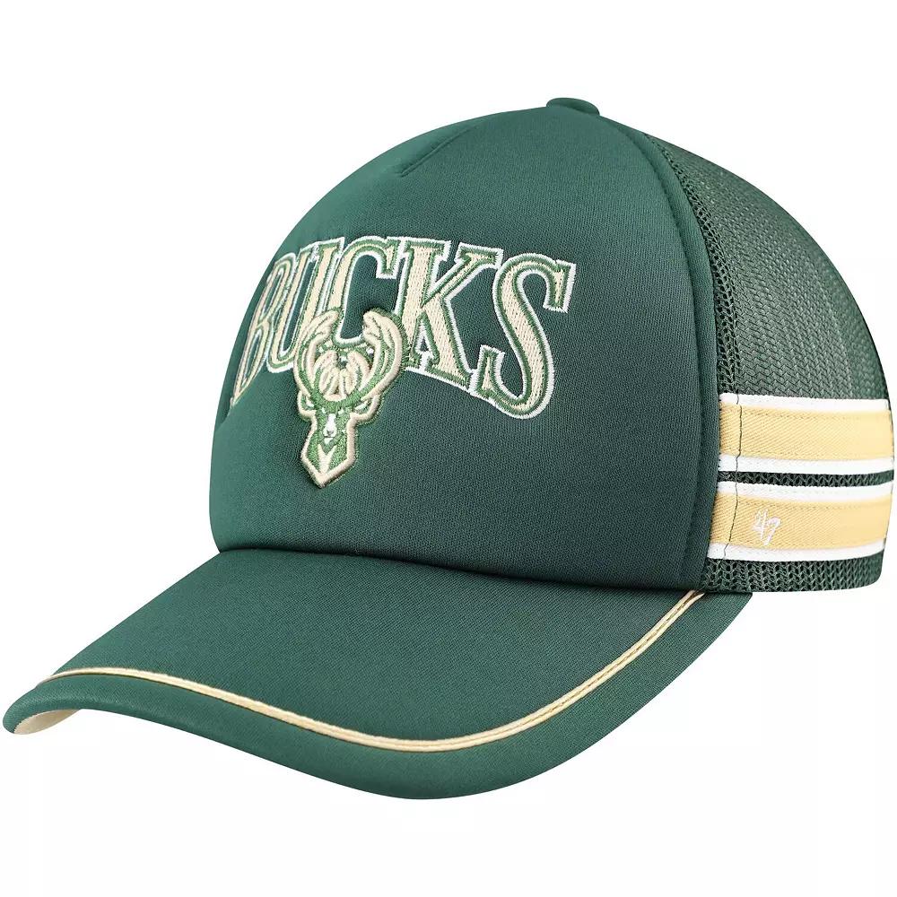 Men's '47 Hunter Green Milwaukee Bucks Sidebrand Stripes Trucker Adjustable Hat, Team Product Image