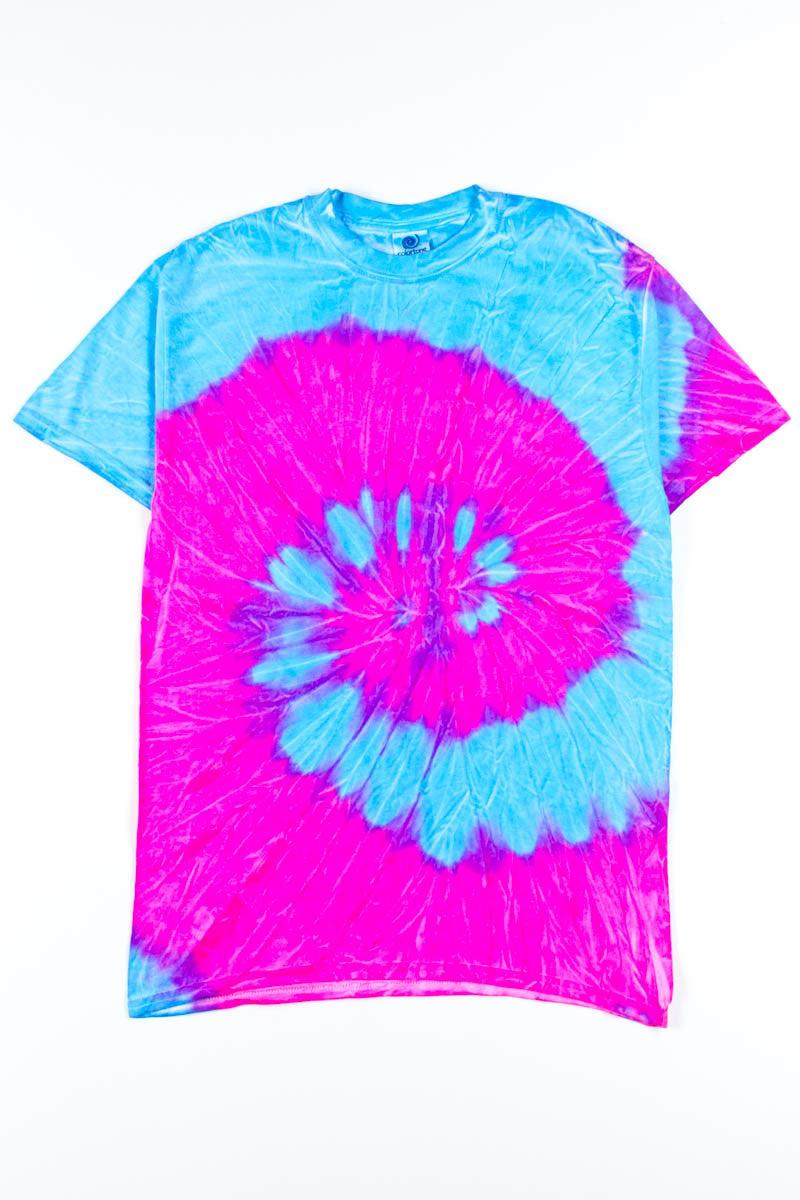 Neon Pink Blue Tie Dye Shirt Product Image