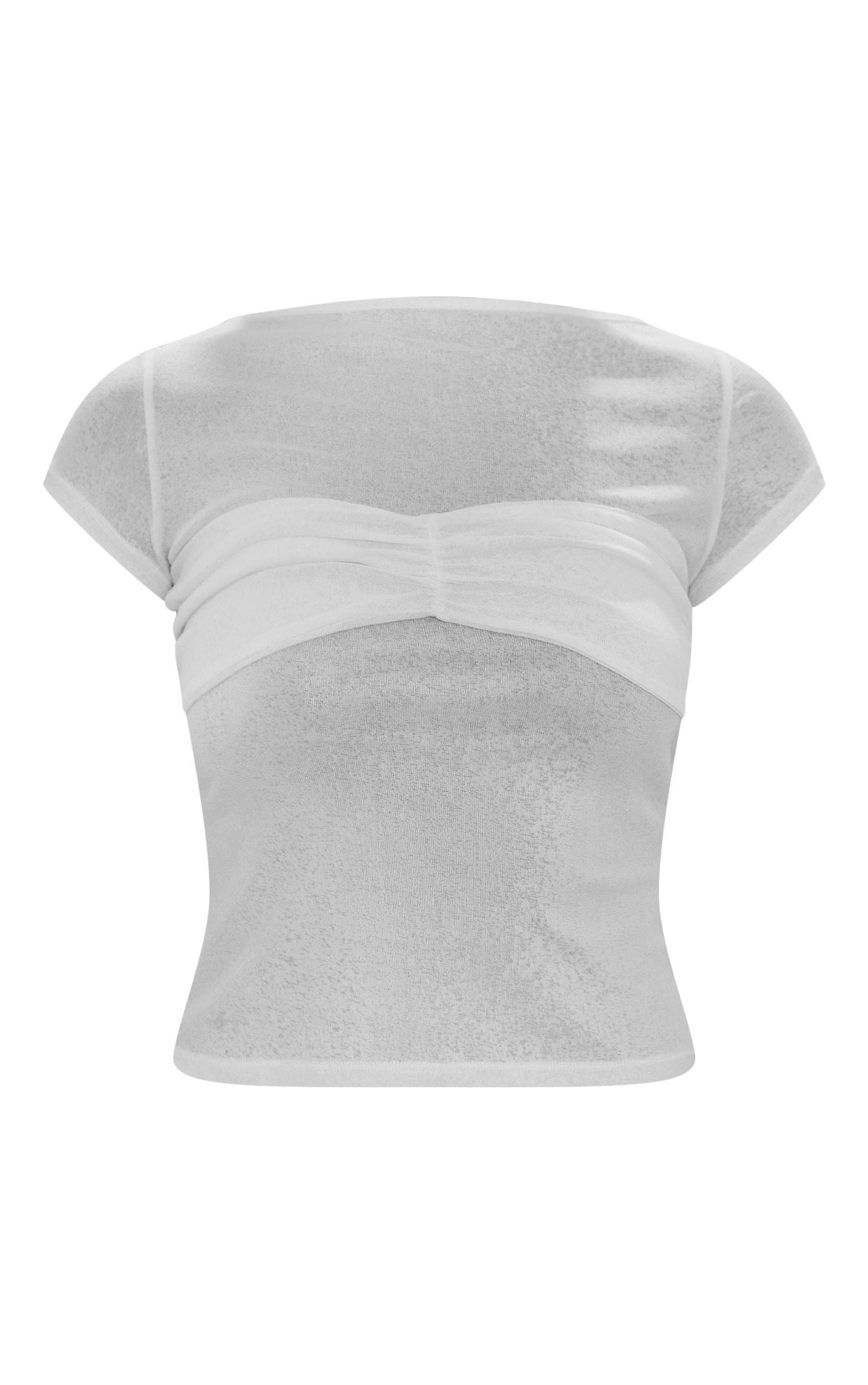 White Mesh Bust Panel Detail Tshirt Product Image