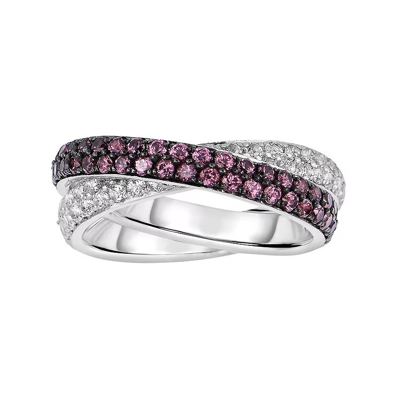 Oro Leoni Sterling Silver Rhodolite Garnet & White Topaz Crisscross Ring, Women's,  Product Image