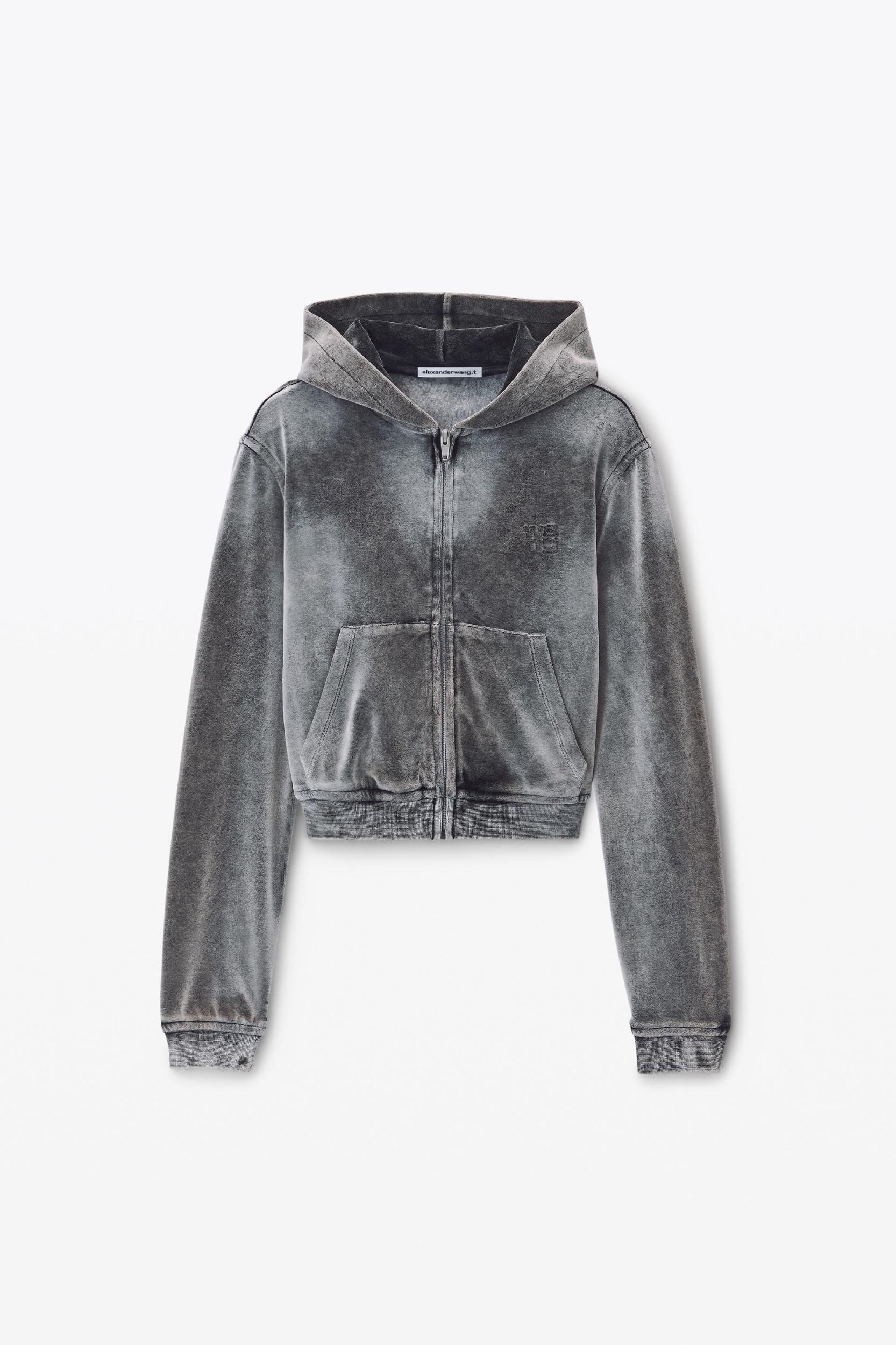 Shrunken Zip-up Hoodie In Crushed Velour Product Image