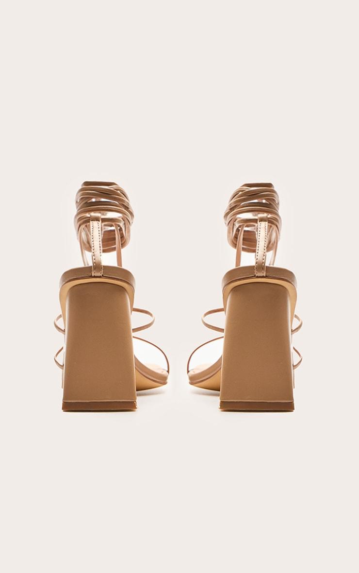 Nude Pu Square Toe Thong Strappy Lace Up Block Heeled Sandals Product Image