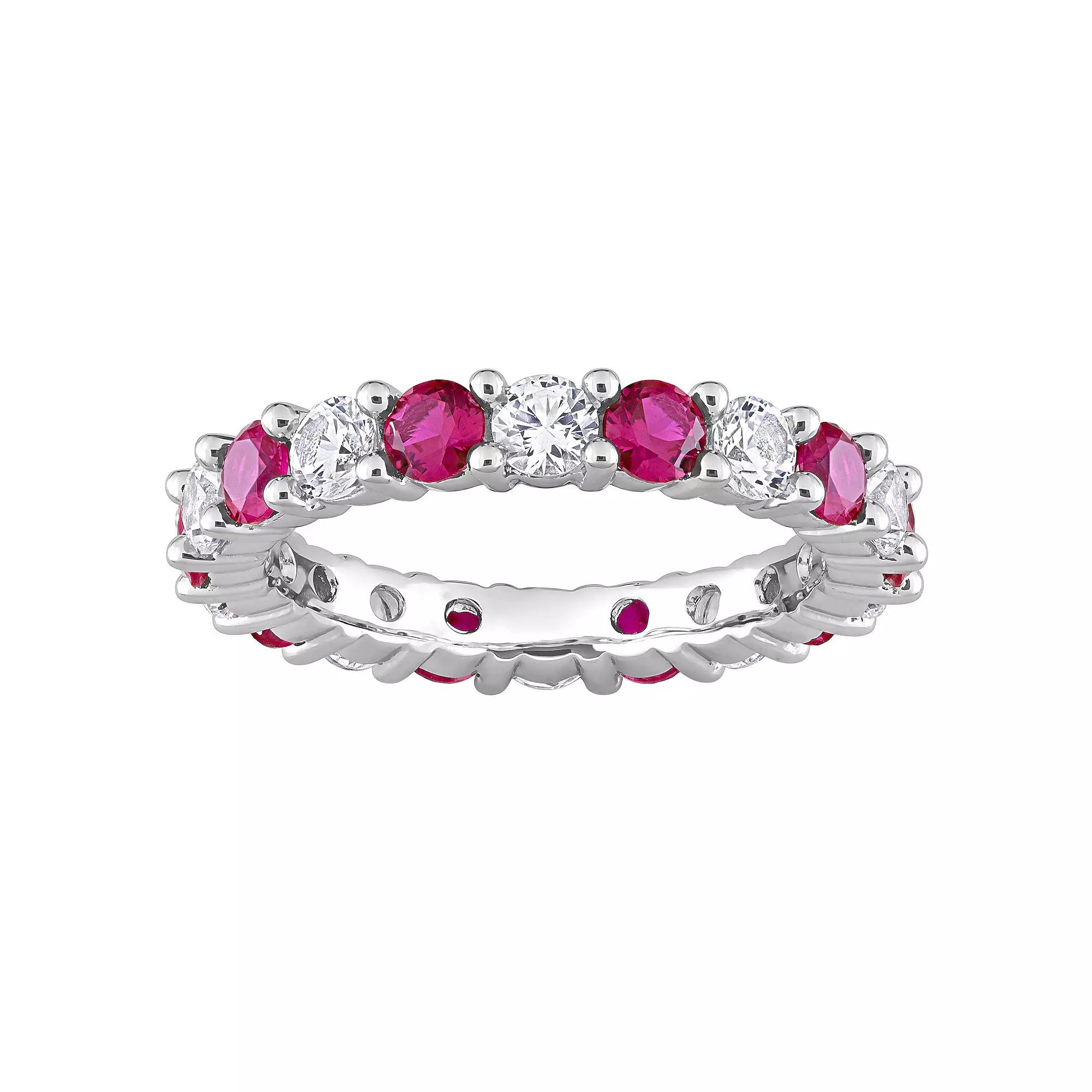 Stella Grace Sterling Silver Lab-Created Ruby & Lab-Created White Sapphire Eternity Ring, Womens Product Image