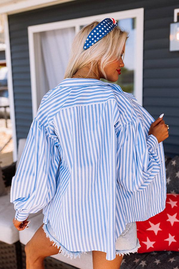 First Class Reservations Stripe Button Up in Blue Product Image