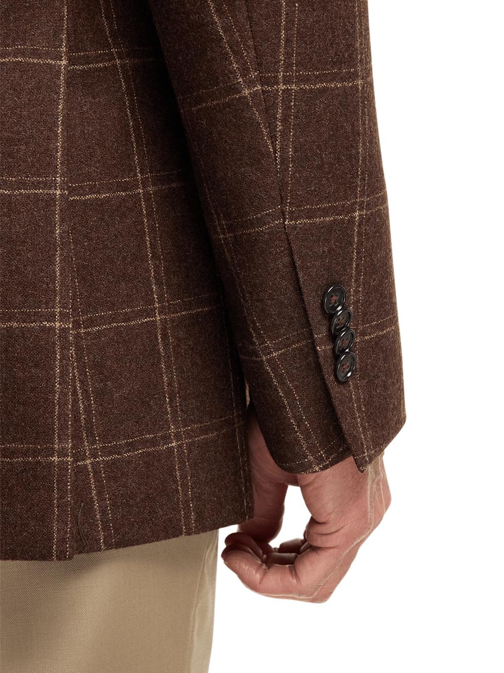 Wool Plaid Single Breasted Notch Lapel Sport Coat - Brown Product Image