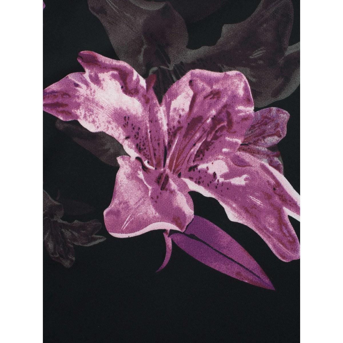 Plus Size Black Floral Asymmetrical Sheer Dolman Sleeve Blouse Women Elegant Elbow-length sleeve Round Neck Everyday Blouses BloomChic 18-20/2X Product Image