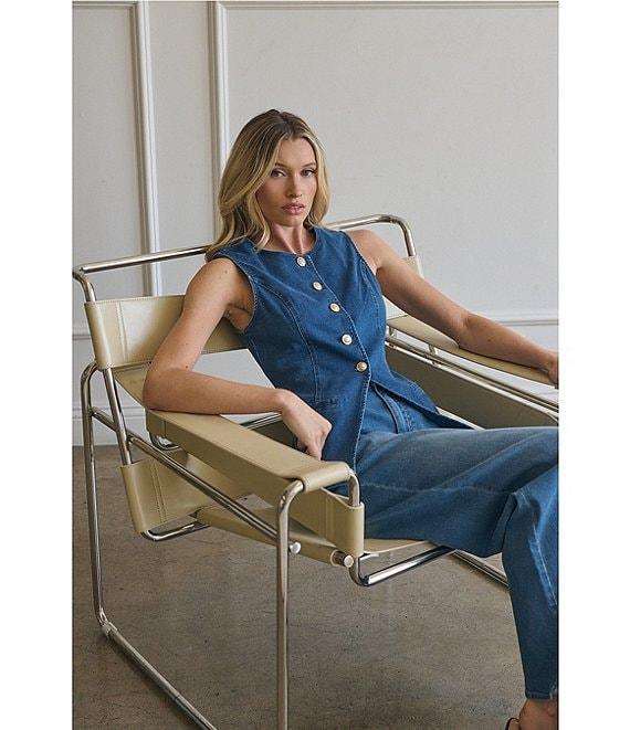 Sugarlips Jeanie Stretch Denim V-Neck Sleeveless Button Front Vest Product Image