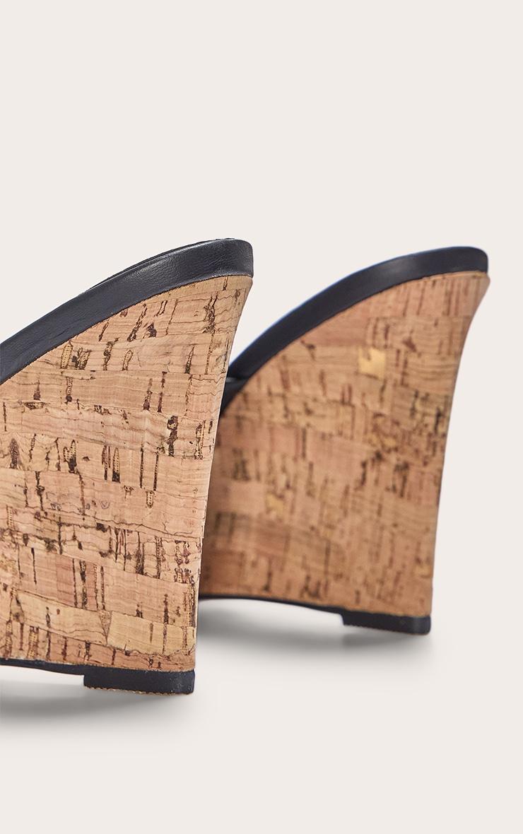 Black Pu Round Toe Thong Heeled Wedges Product Image