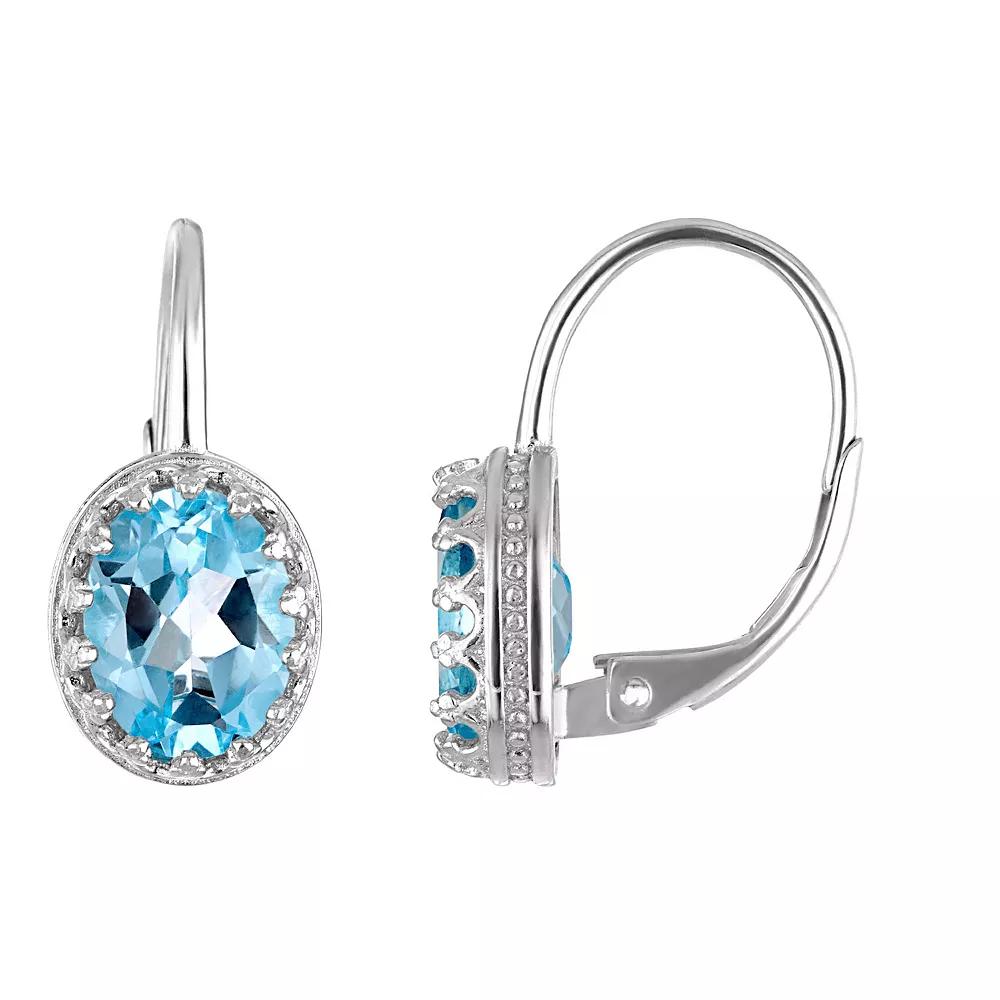 Designs by Gioelli Sterling Silver Gemstone Leverback Earrings, Women's, Cr Aquamarine Product Image