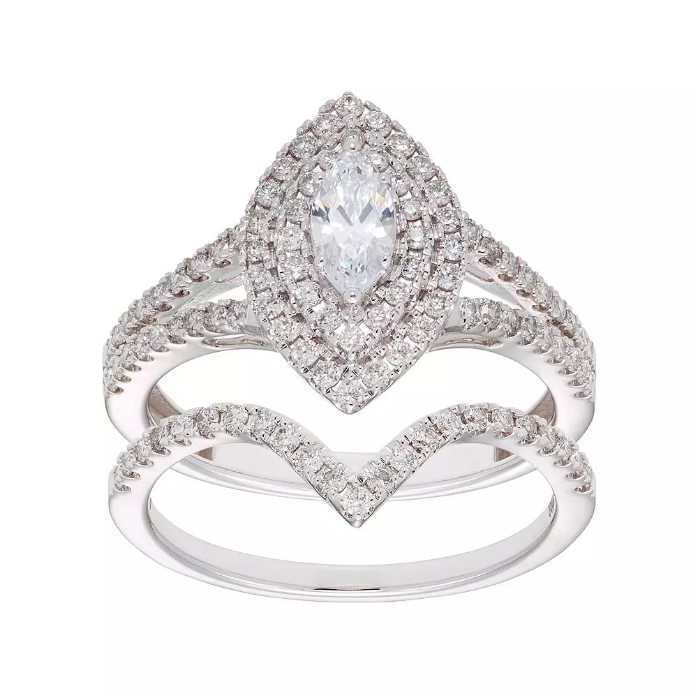 The Regal Collection 14k Gold 1 Carat T.W. IGL Certified Diamond Marquise Halo Engagement Ring Set, Women's,  Product Image