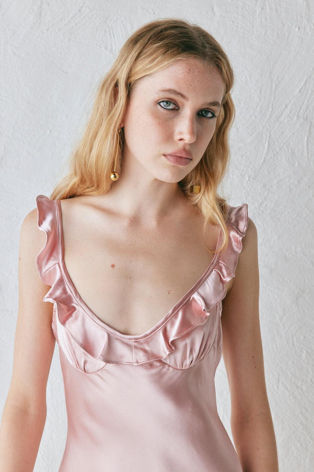 Rosalia Satin Bias Cut Maxi Dress Blush Product Image