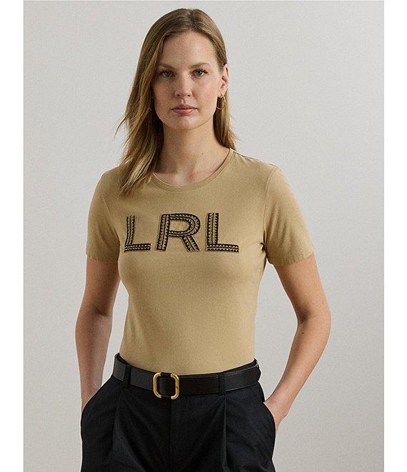 Lauren Ralph Lauren Knit Jersey Beaded Logo Crew Neck Short Sleeve Tee Product Image