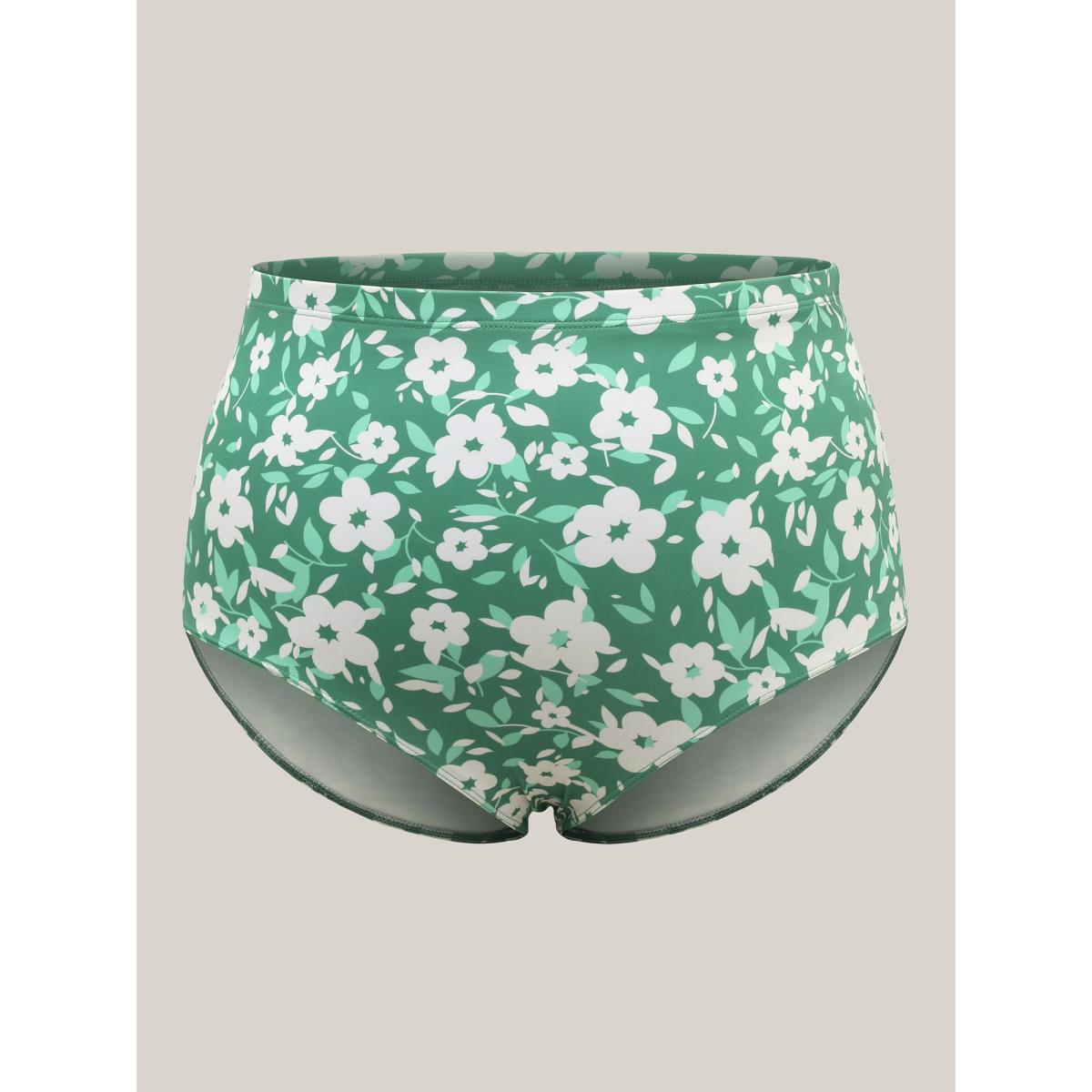 Plus Size Ditsy Floral Print Ruffled Swim Dress Women's Swimwear Greenbean Beach Bodycon One-shoulder neck High stretch Curve Swim Dresses BloomChic 12/L Product Image